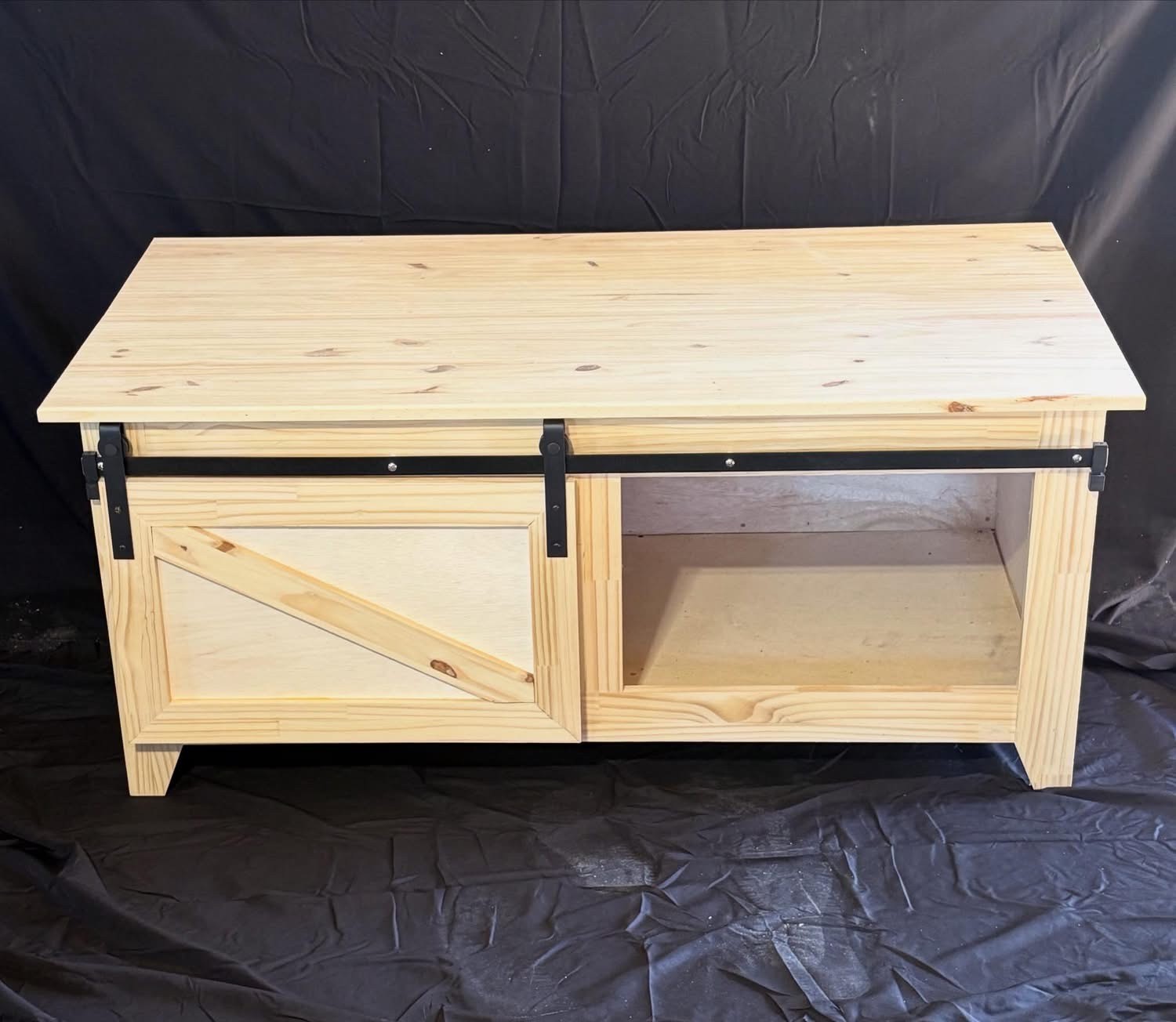 Custom wood cabinet with sliding barn door hardware
